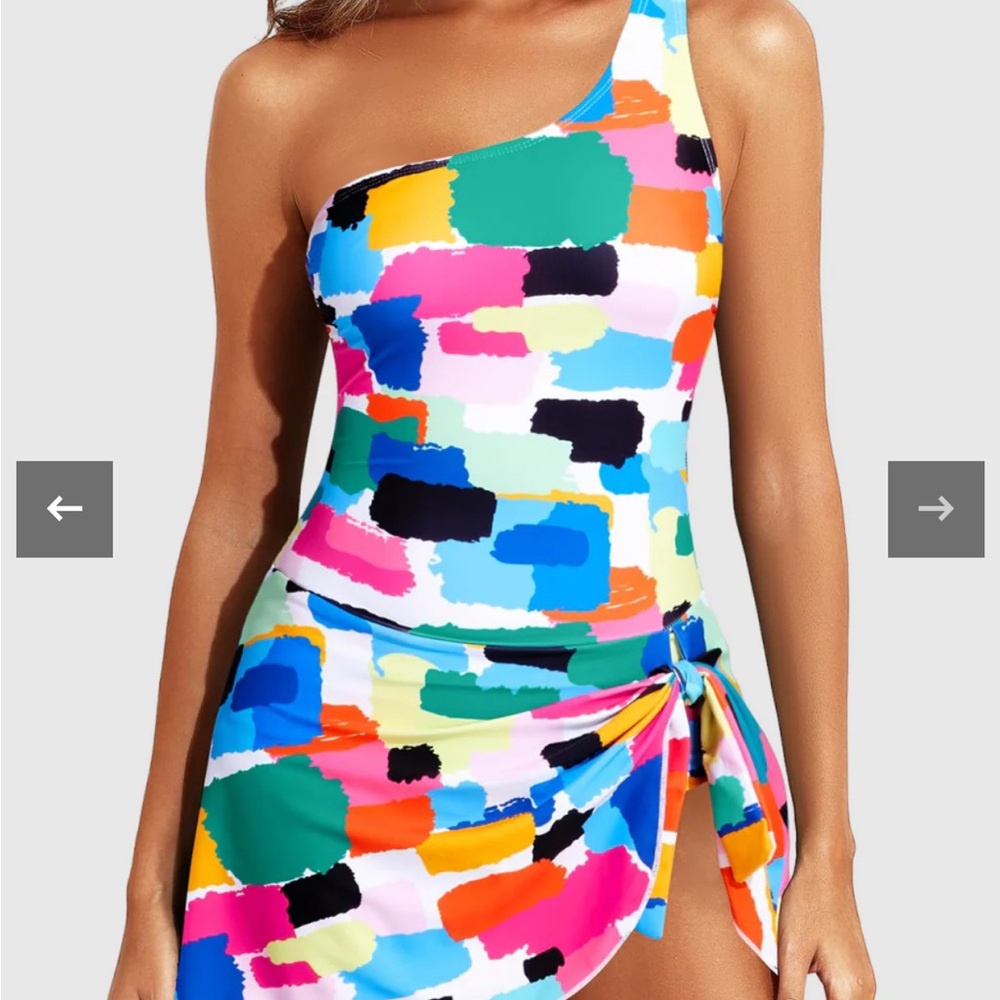 Blue and Pink Geometric One Piece Swimsuit